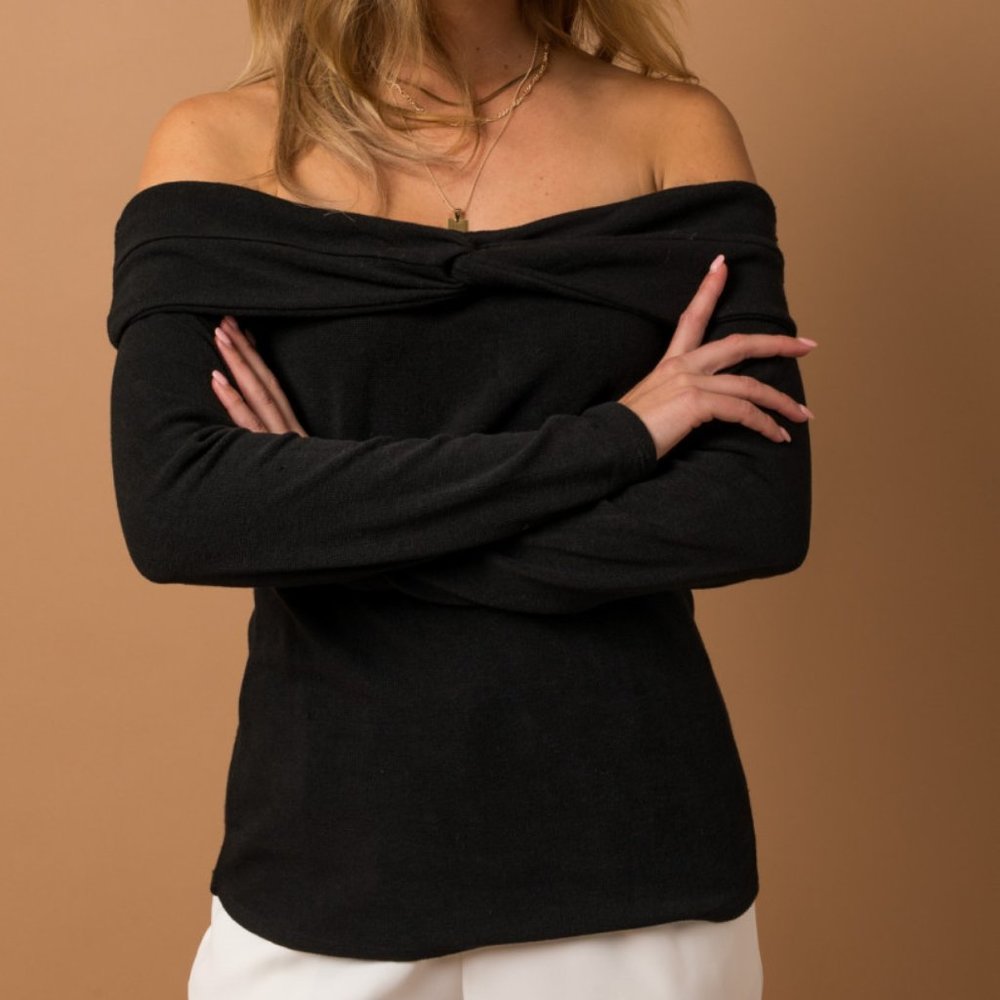 Off the Shoulder Twist Sweater Top